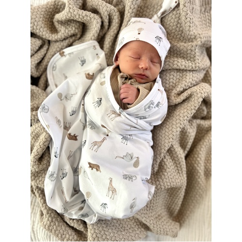 Mini & Me Organic Jersey Baby Wrap Set Savanna Bebe'